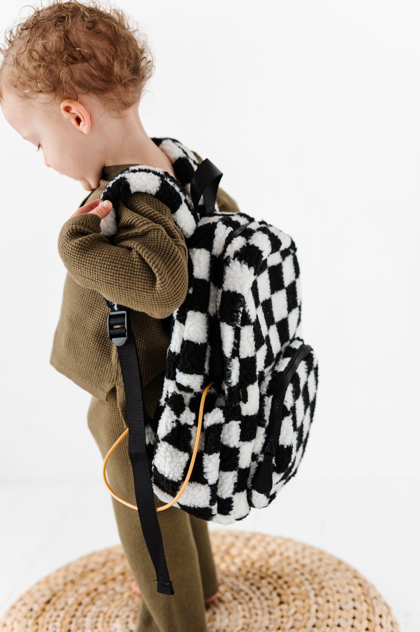 The Aspen Mini Backpack- Sherpa Black and White Check
