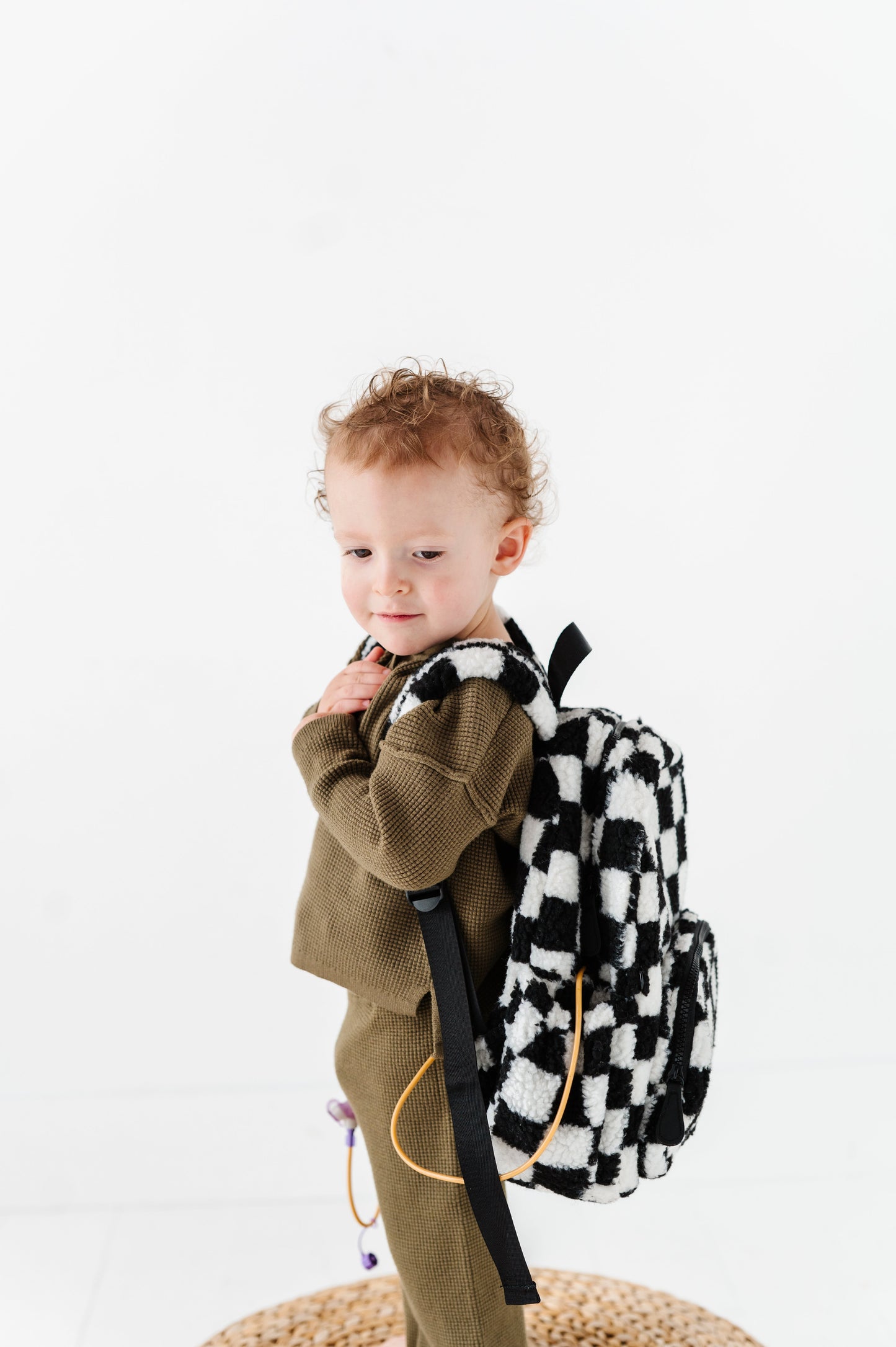 The Aspen Mini Backpack- Sherpa Black and White Check