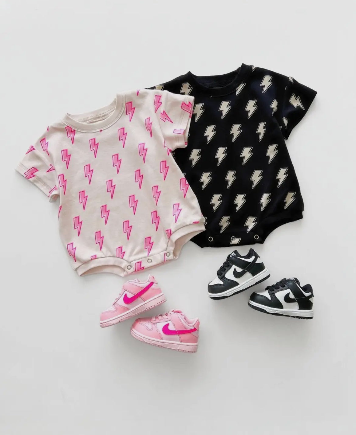 Short Sleeve Bubble Romper-Pink Bolts